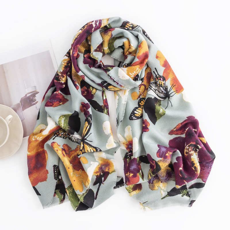 Butterfly printed imitation cashmere scarf winter warmth  fashion shawl for commuting versatile neck protection scarf