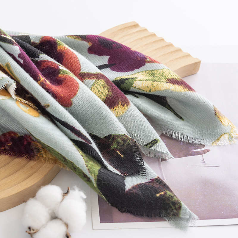 Butterfly printed imitation cashmere scarf winter warmth  fashion shawl for commuting versatile neck protection scarf
