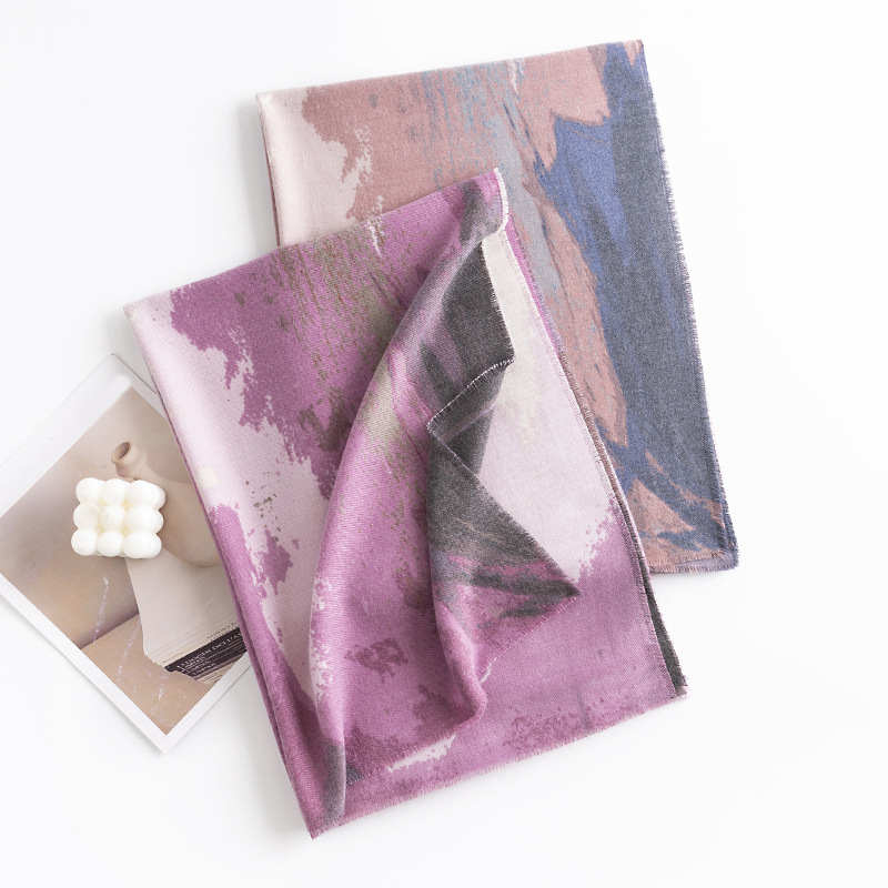Butterfly printed water wave pattern scarf fashionable  elegant commuting imitation cashmere scarf warm  cold resistant shawl