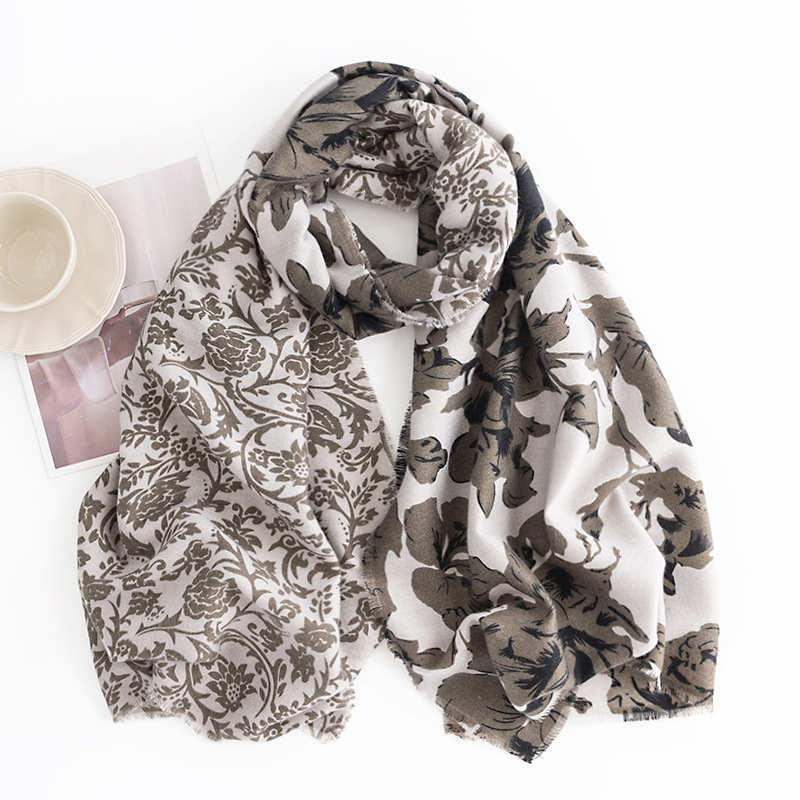 Plant flower imitation cashmere scarf cold protection neck protection fashionable elegant warm shawl