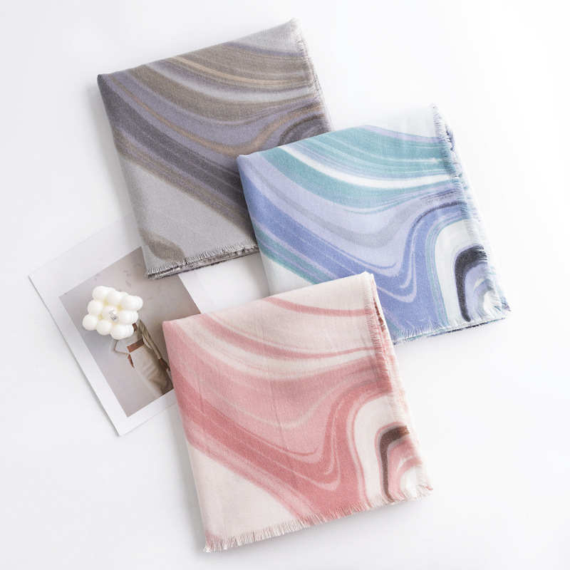 Stripe gradient imitation cashmere scarf water wave pattern color blocking for warmth and fashionable shawl