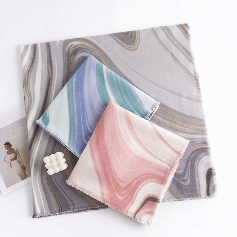 Stripe gradient imitation cashmere scarf water wave pattern color blocking for warmth and fashionable shawl