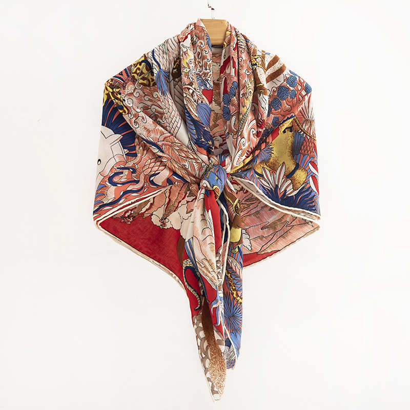 Silk Scarf Carp Silk Wool Thin Spring and Autumn Versatile Imitation Silk Scarf