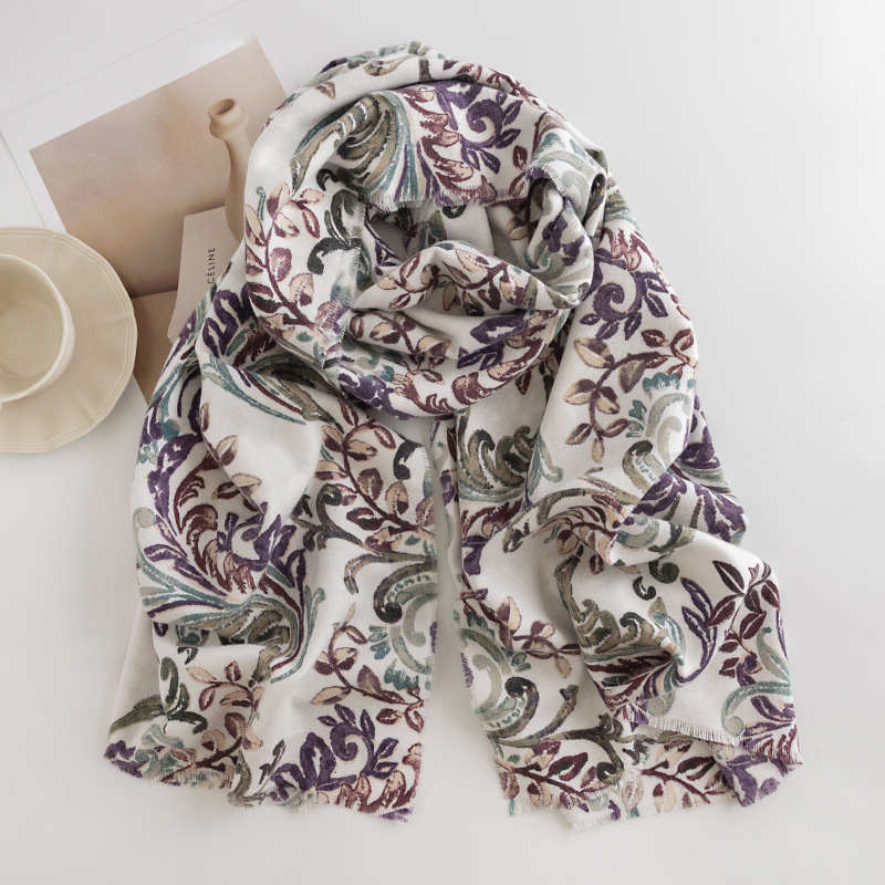 Printed Tang Grass Style Scarf Imitation Cashmere Scarf Warm Neck Fresh Sweet Shawl