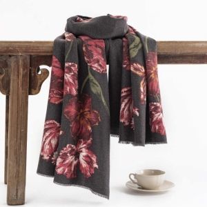 Printed New Style Imitation Cashmere Scarf Fashionable Commuter Plant Flower Warm Neck Protection Scarf Elegant Versatile Shawl