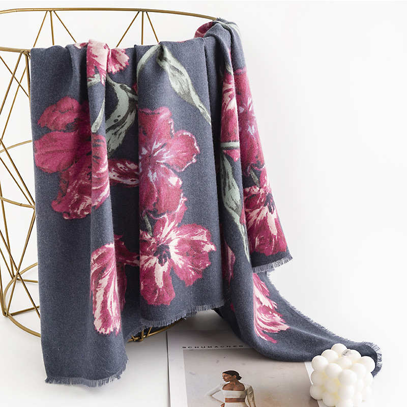 Printed New Style Imitation Cashmere Scarf Fashionable Commuter Plant Flower Warm Neck Protection Scarf Elegant Versatile Shawl