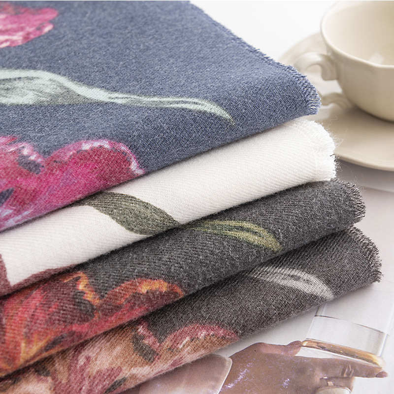 Printed New Style Imitation Cashmere Scarf Fashionable Commuter Plant Flower Warm Neck Protection Scarf Elegant Versatile Shawl