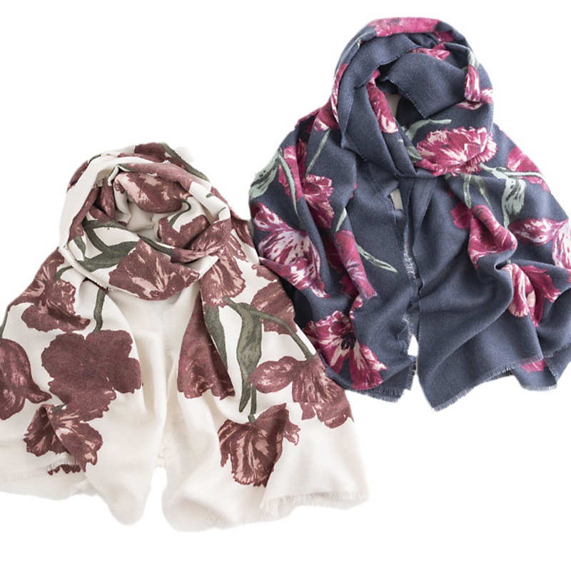 Printed New Style Imitation Cashmere Scarf Fashionable Commuter Plant Flower Warm Neck Protection Scarf Elegant Versatile Shawl