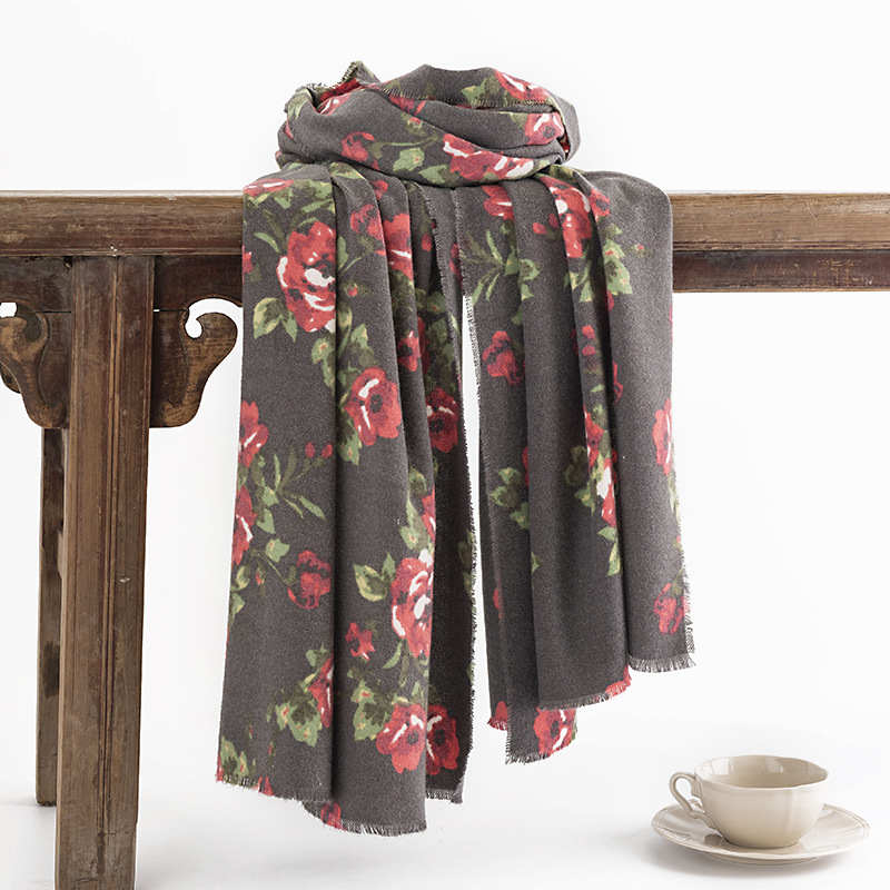 Ethnic style printed short tassel faux cashmere brushed scarf comfortable shawl warm scarf