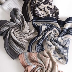 Cotton linen scarf fashionable air conditioned room shawl printed sun protection beach towel retro imitation silk scarf