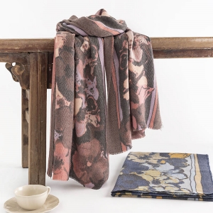 Big flower fresh sweet scarf  herringbone pattern thick soft feel shawl printing spring  autumn style scarf