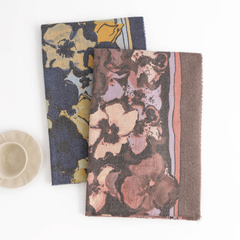 Big flower fresh sweet scarf  herringbone pattern thick soft feel shawl printing spring  autumn style scarf