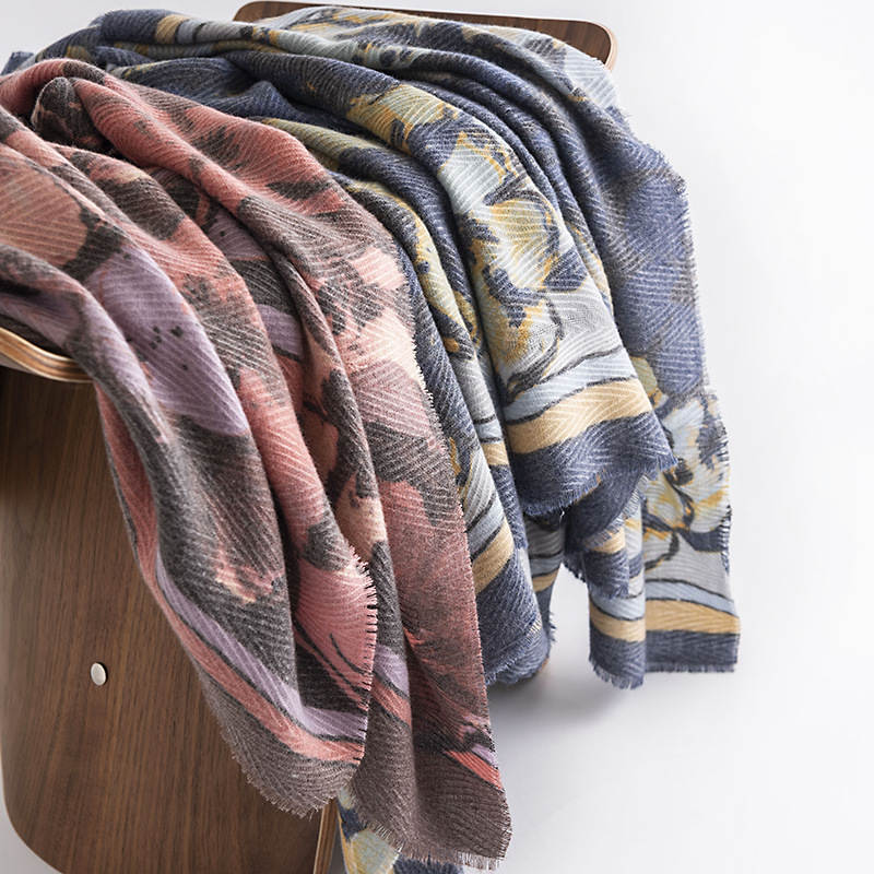 Big flower fresh sweet scarf  herringbone pattern thick soft feel shawl printing spring  autumn style scarf