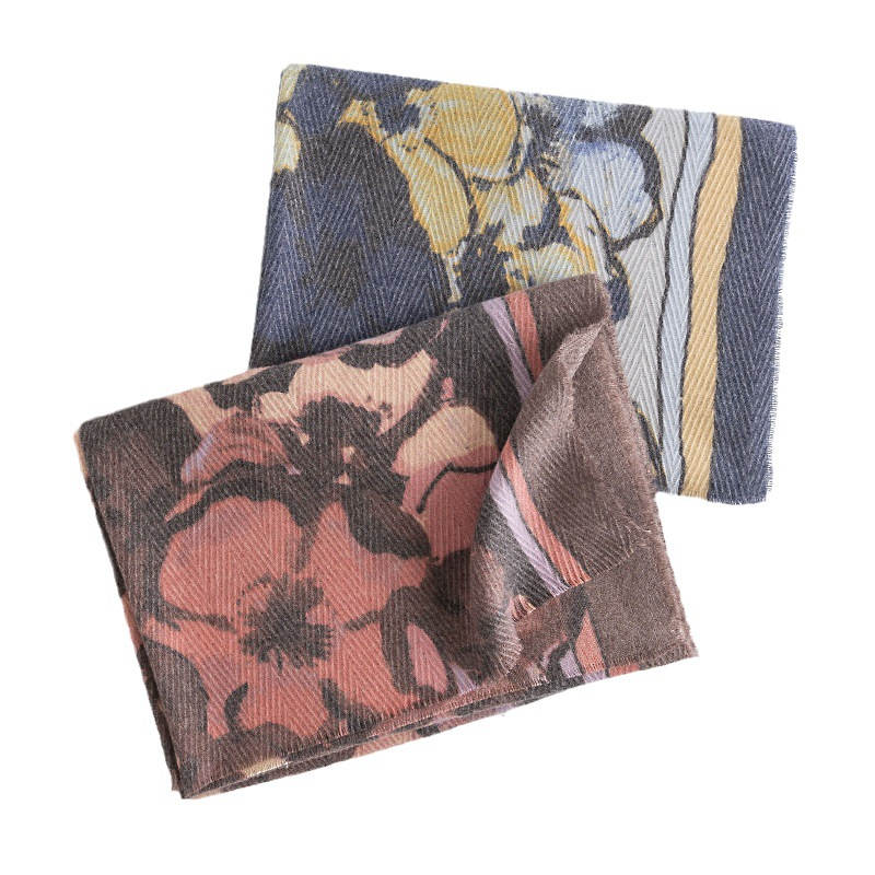 Big flower fresh sweet scarf  herringbone pattern thick soft feel shawl printing spring  autumn style scarf