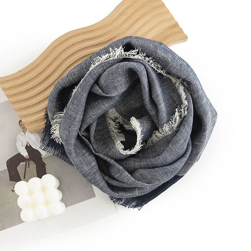 Fashionable  versatile denim colored cotton linen scarf shawl sun shading short beard collar