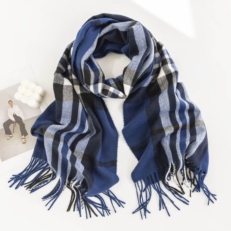 Checkered imitation cashmere scarf simple  artistic retro scarf elegant shawl warm  cold resistant scarf