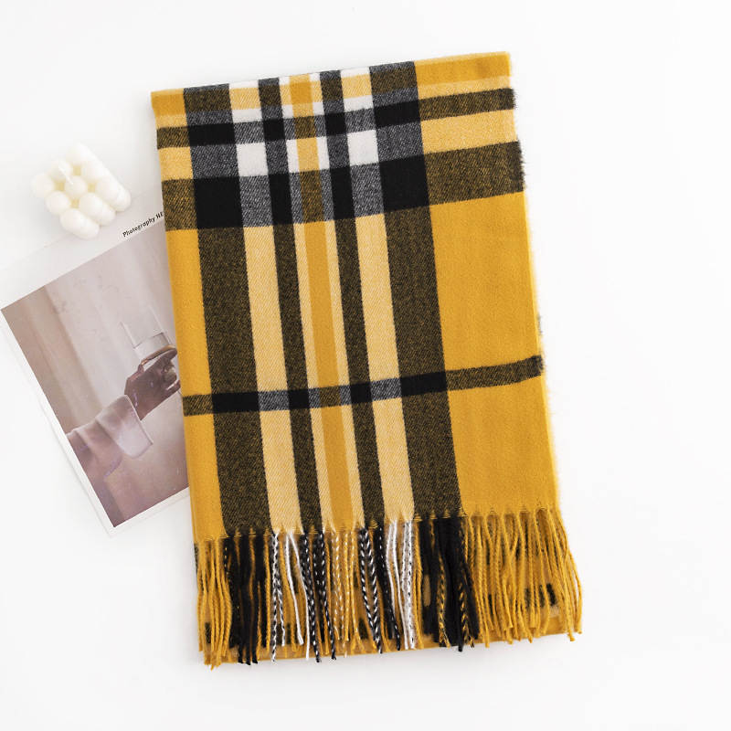 Checkered imitation cashmere scarf simple  artistic retro scarf elegant shawl warm  cold resistant scarf