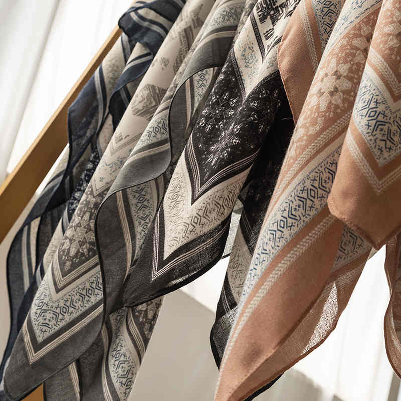 Cotton linen scarves ladies fashion shawl printed sunscreen beach towel retro imitation silk scarves
