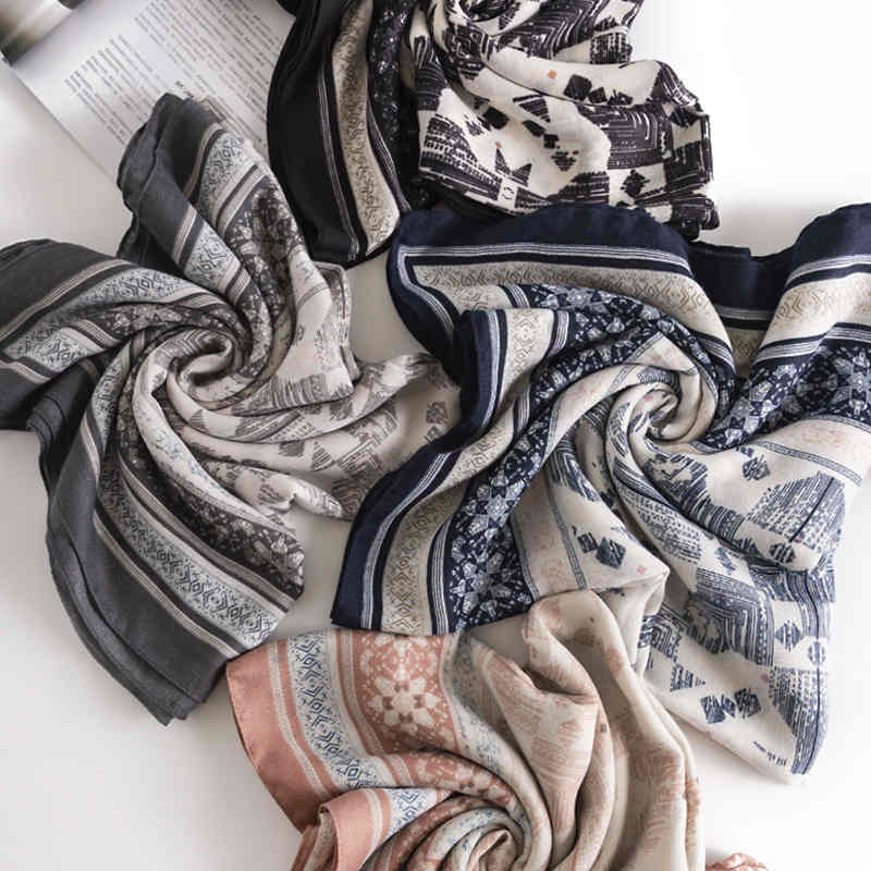 Cotton linen scarves ladies fashion shawl printed sunscreen beach towel retro imitation silk scarves