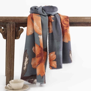 New scarf autumn  winter hibiscus printed short stream imitation cashmere shawl ladies warm scarf