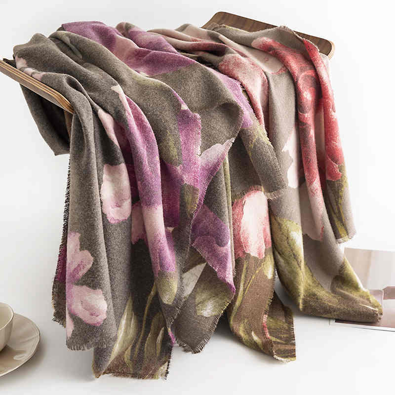 New scarf autumn  winter hibiscus printed short stream imitation cashmere shawl ladies warm scarf