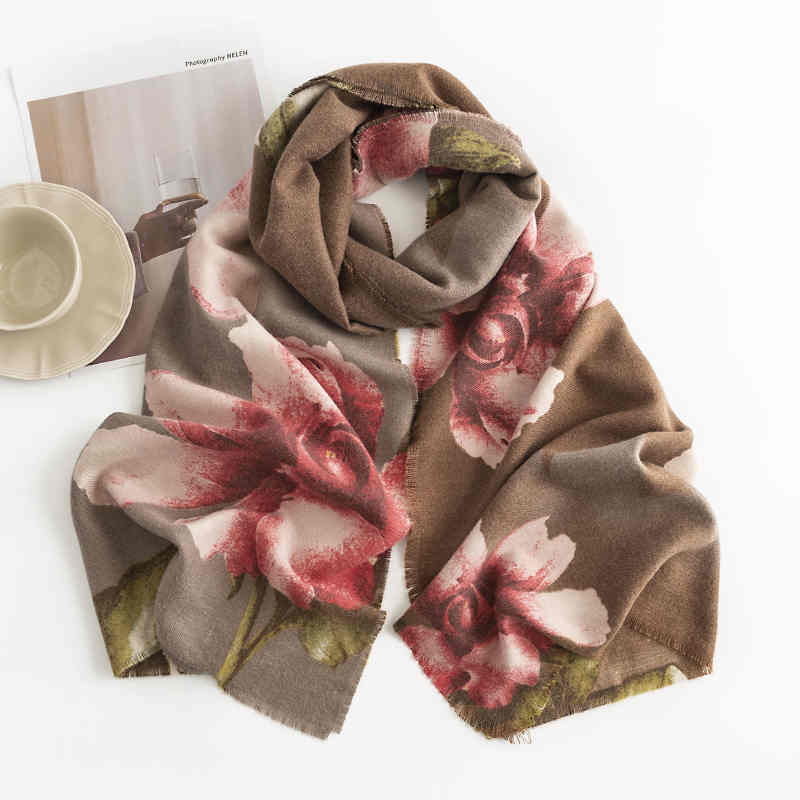 New scarf autumn  winter hibiscus printed short stream imitation cashmere shawl ladies warm scarf
