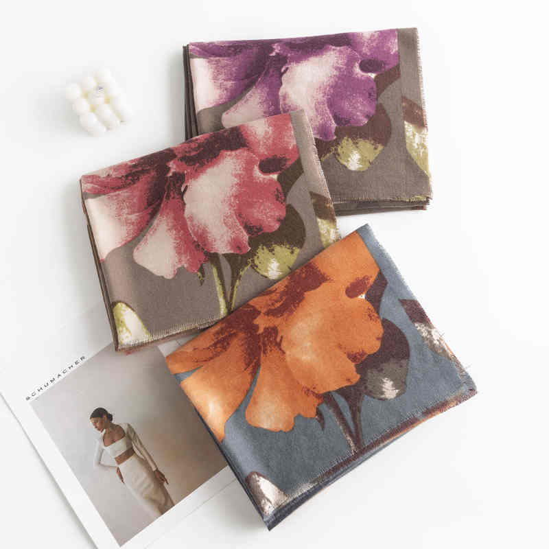 New scarf autumn  winter hibiscus printed short stream imitation cashmere shawl ladies warm scarf