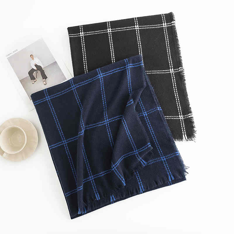 line check scarf fashion commuter men  women short shawl neck scarf