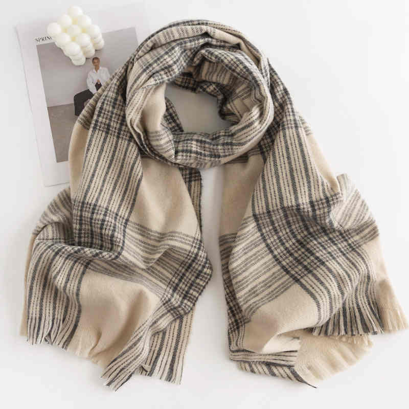 Elegant temperament scarf female fashion commuter imitation cashmere scarf wholesale plaid warm shawl neck protective cold neck scarf