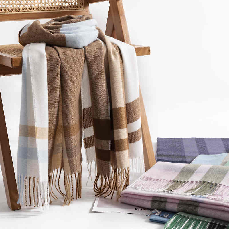 Winter new style plaid scarf printed fringed imitation cashmere scarf fashionable sweet shawl in the long thick warm scarf