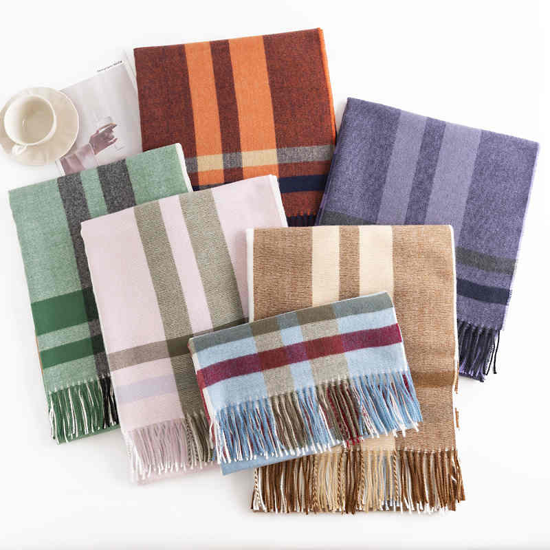 Winter new style plaid scarf printed fringed imitation cashmere scarf fashionable sweet shawl in the long thick warm scarf