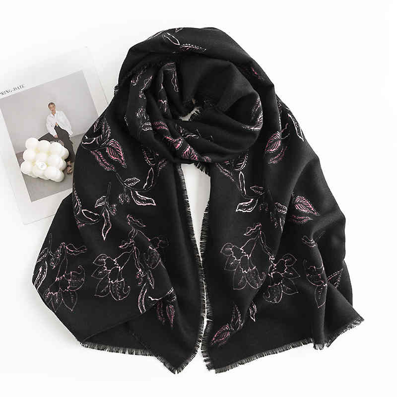 Winter shawl European n black imitation cashmere scarf retro-printed fringed flower shawl woven scarf