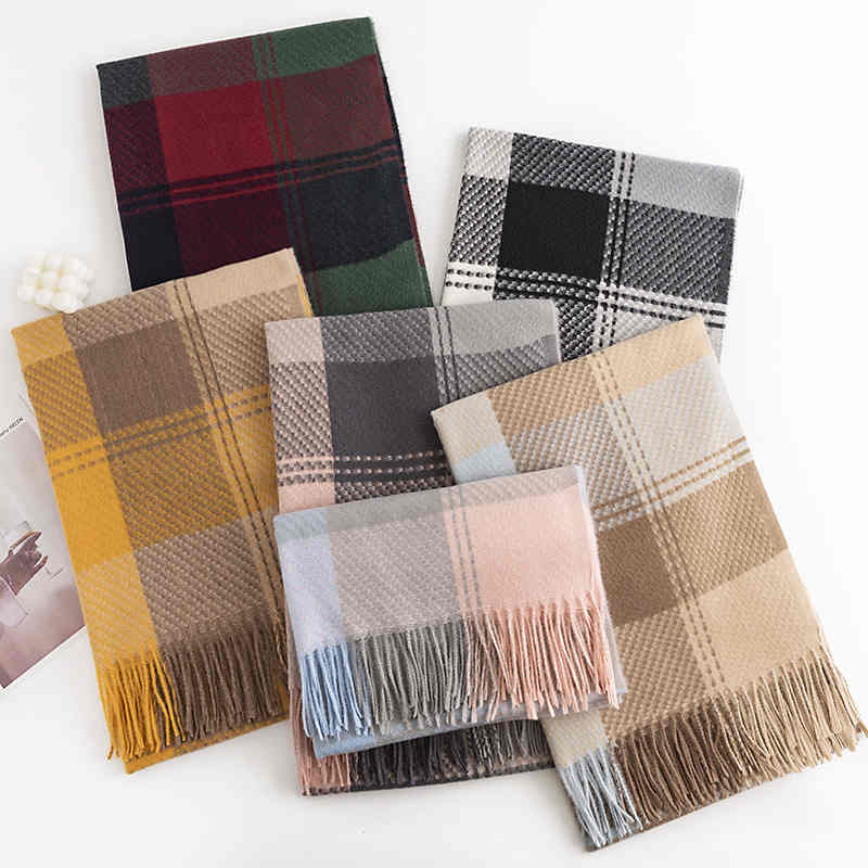 Fashionable checkered square scarf woman simple  generous imitation cashmere scarf warm shawl cold scarf