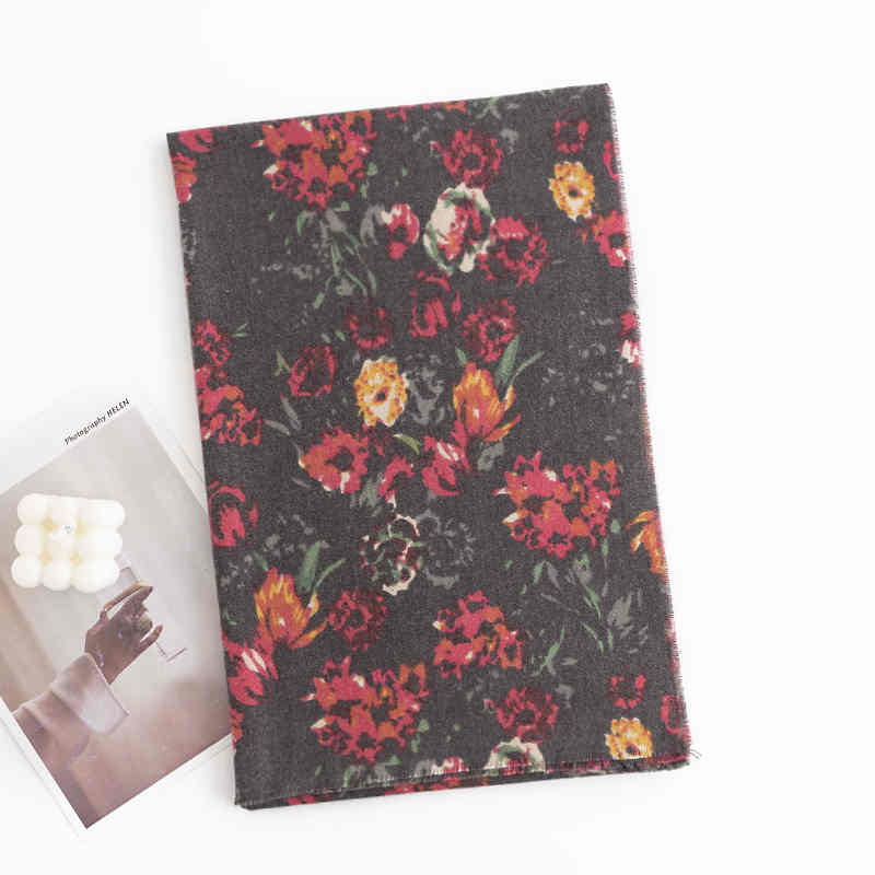 Rose print winter scarf 2023 new cashmere scarf  warmth cold protection neck Korean version Korean shawl