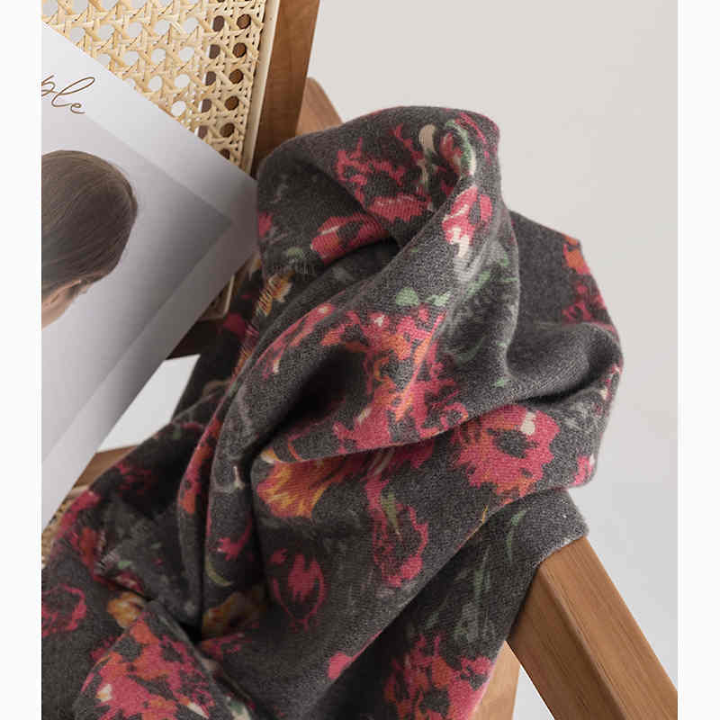 Rose print winter scarf 2023 new cashmere scarf  warmth cold protection neck Korean version Korean shawl
