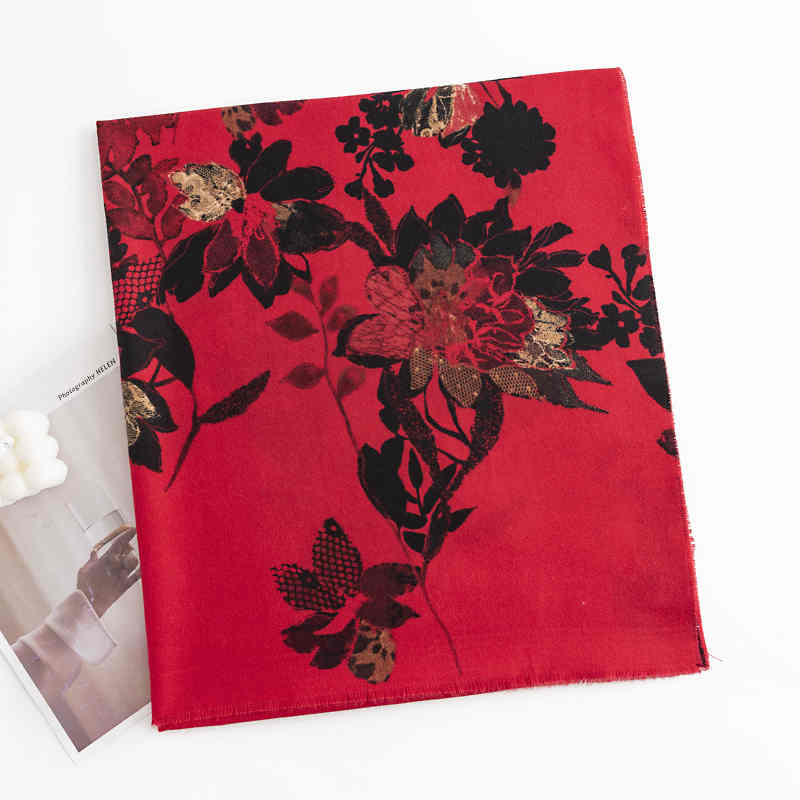 Red scarf ladies autumn winter new Benmingnian imitation cashmere scarf elegant celebrity warm scarf shawl