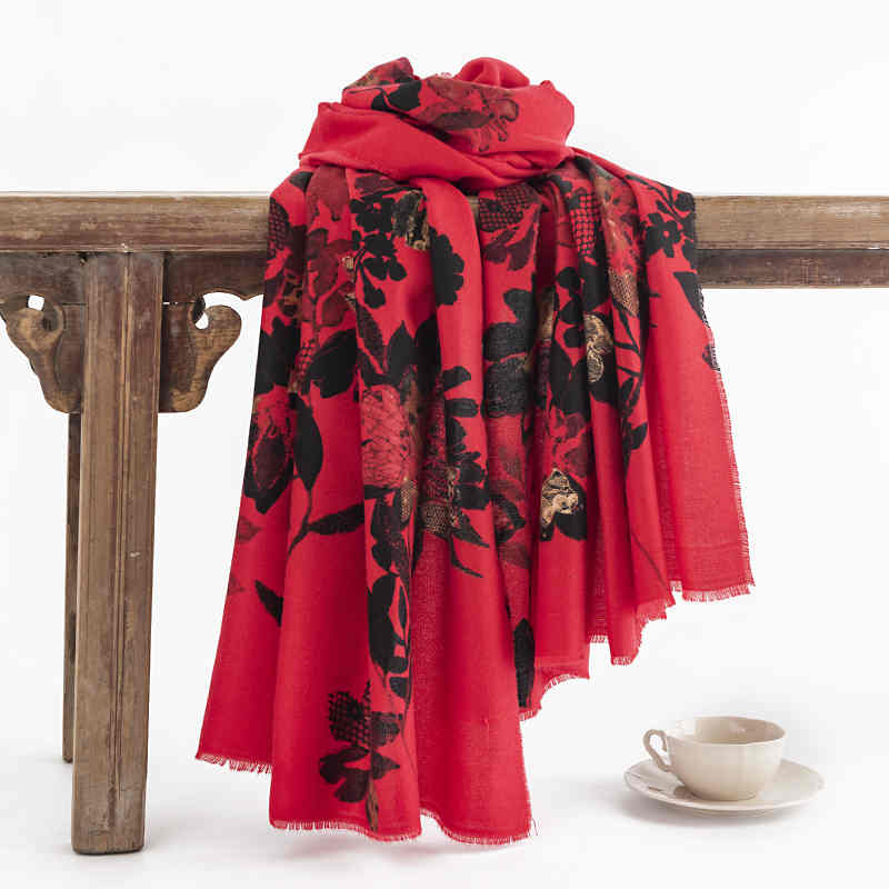 Red scarf ladies autumn winter new Benmingnian imitation cashmere scarf elegant celebrity warm scarf shawl