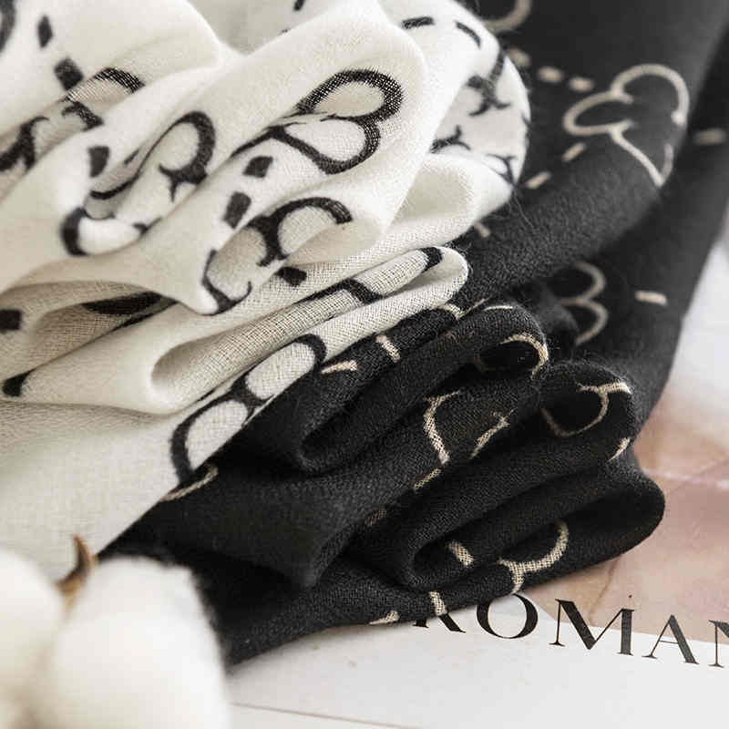 Simple plain print scarf female fashion commuter lengthen neck scarf luxury flower warm winter shawl