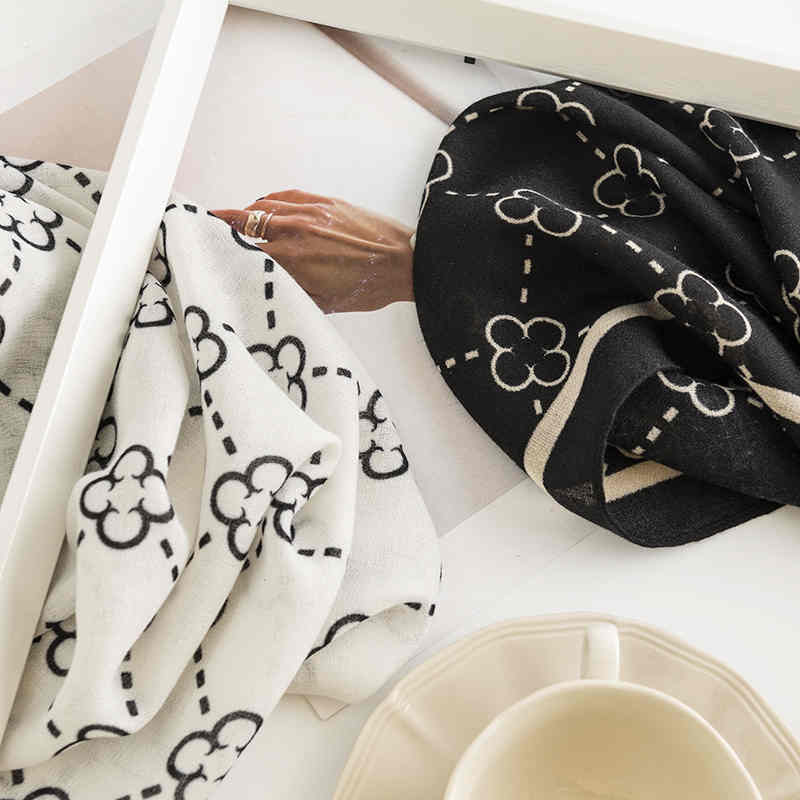 Simple plain print scarf female fashion commuter lengthen neck scarf luxury flower warm winter shawl
