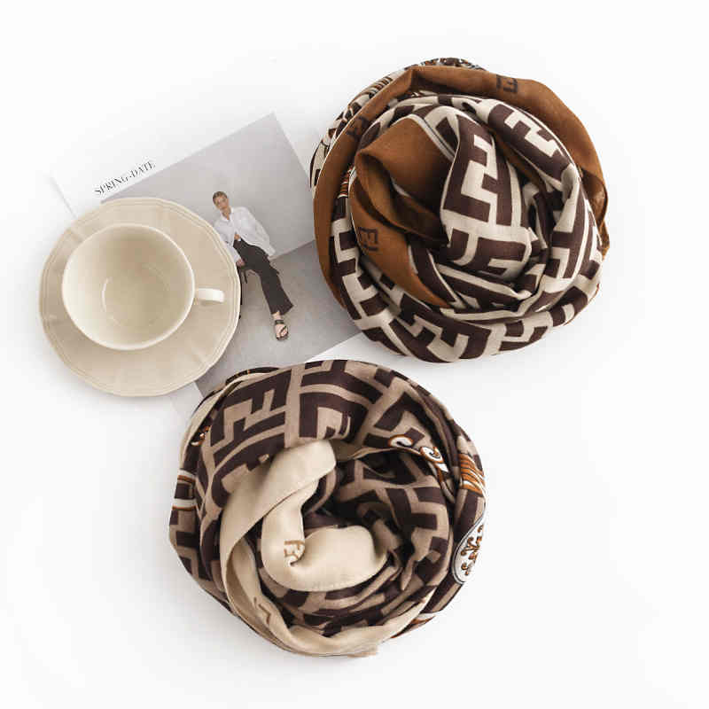 Fashionable commuter letter F printed scarf female superior feeling lengthened plain cold shawl light luxury wind warm scarf