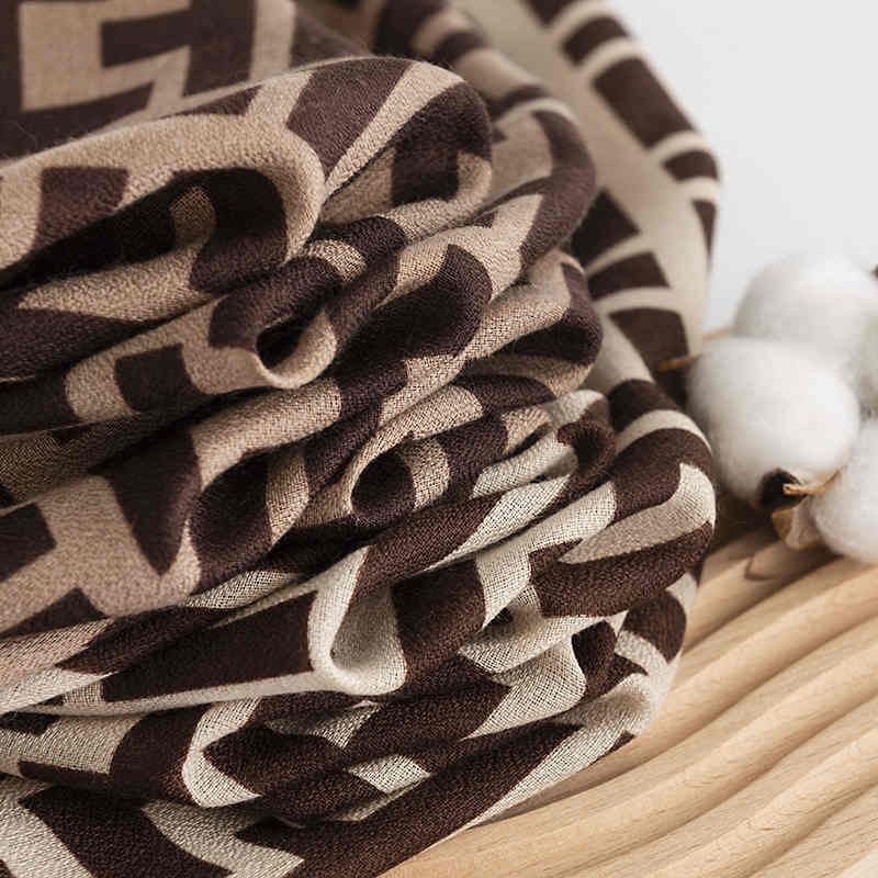 Fashionable commuter letter F printed scarf female superior feeling lengthened plain cold shawl light luxury wind warm scarf
