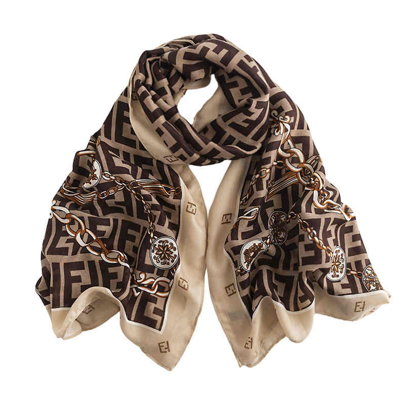 Fashionable commuter letter F printed scarf female superior feeling lengthened plain cold shawl light luxury wind warm scarf