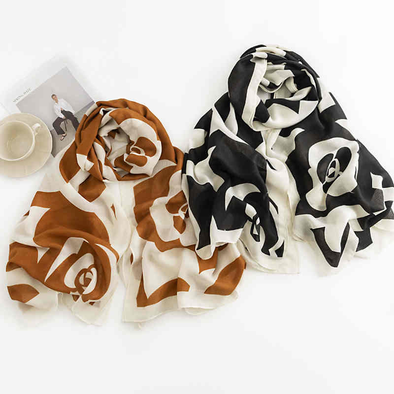 Camellia plain scarf fashion commuter printed neck scarf advanced feeling lengthening warm  cold shawl