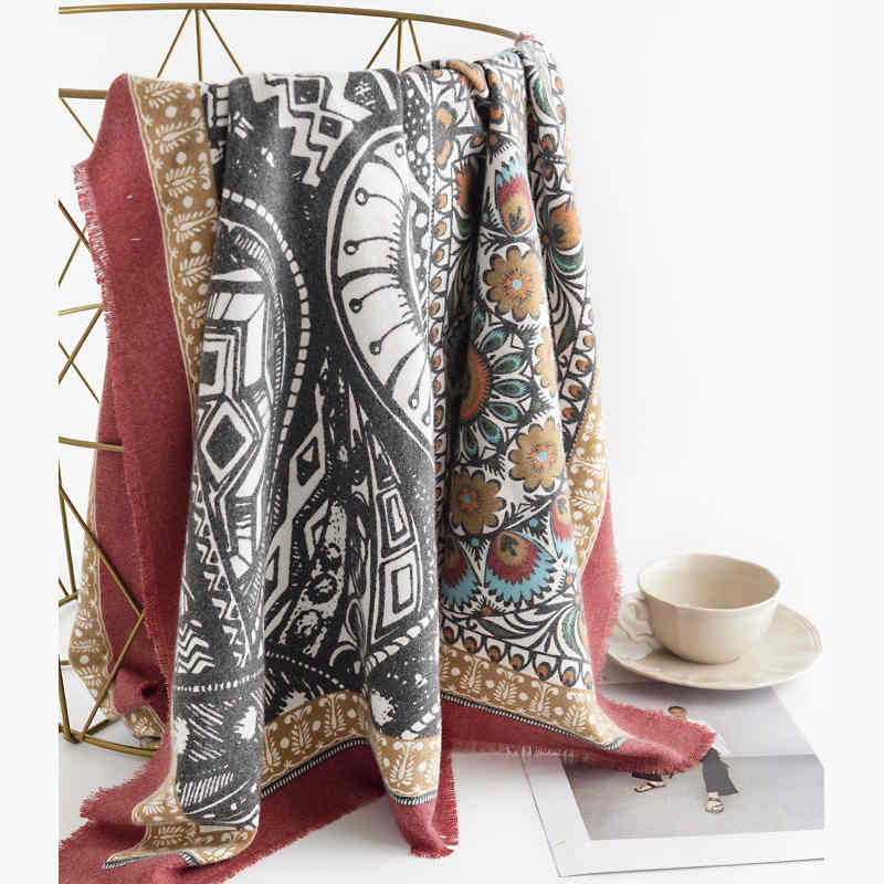 Retro national style printing twill imitation cashmere scarf auspicious pattern fashionable commuter shawl warm scarf