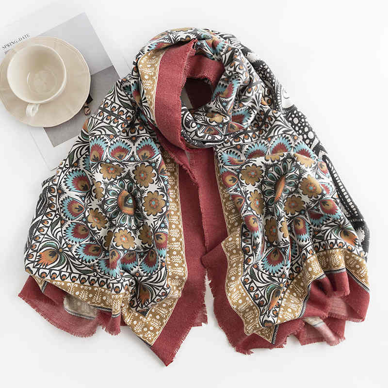 Retro national style printing twill imitation cashmere scarf auspicious pattern fashionable commuter shawl warm scarf