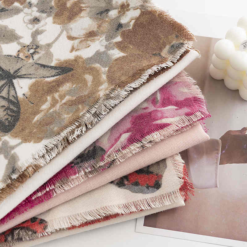 Fashionable commuter allin one twill imitation cashmere flower scarf warm tassel square scarf shawl