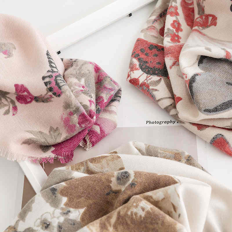 Fashionable commuter allin one twill imitation cashmere flower scarf warm tassel square scarf shawl
