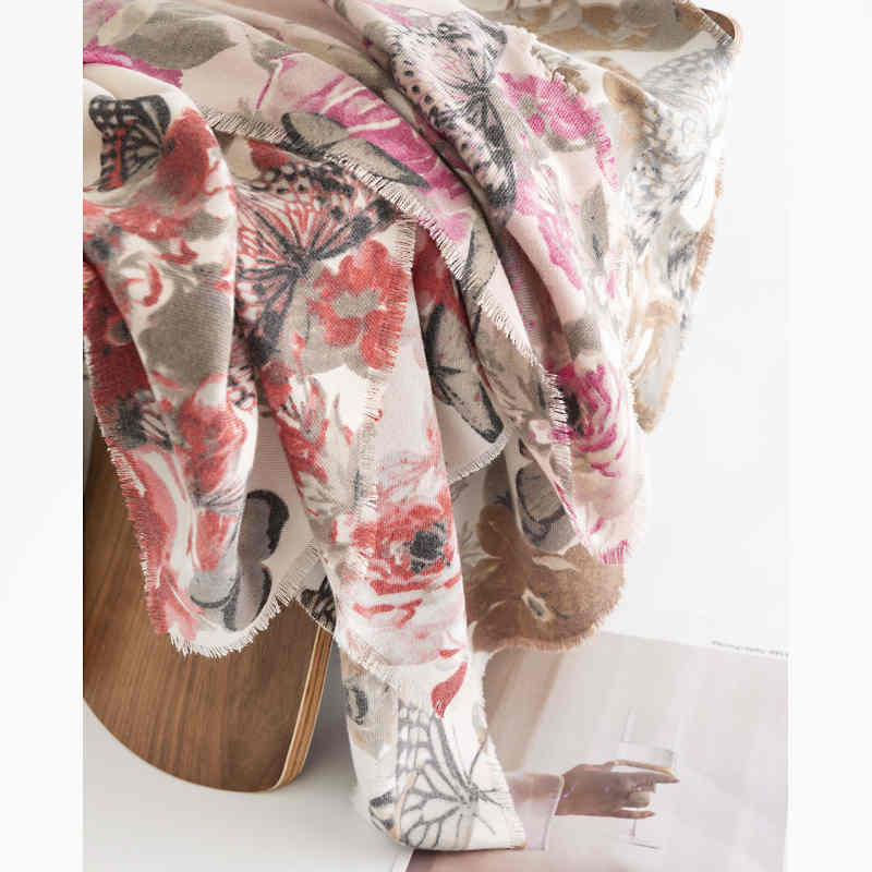 Fashionable commuter allin one twill imitation cashmere flower scarf warm tassel square scarf shawl