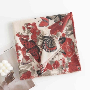 Fashionable commuter allin one twill imitation cashmere flower scarf warm tassel square scarf shawl