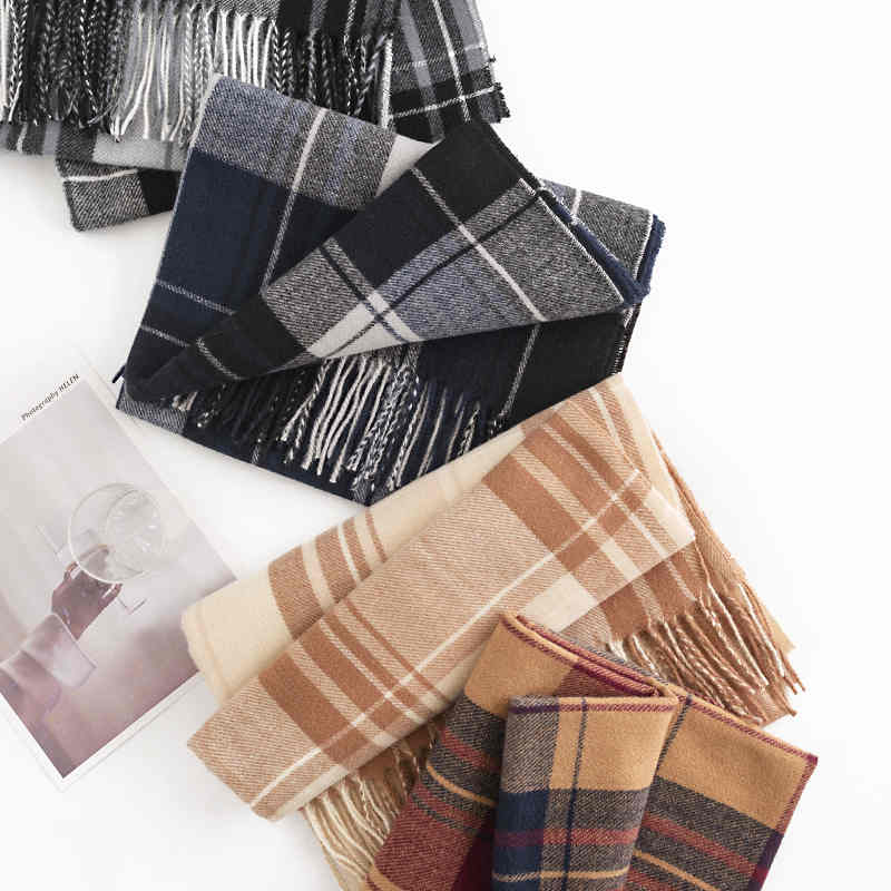 Winter plaid scarf woman 2023 fresh sweet imitation cashmere scarf warm anti cold neck Korean version the shawl